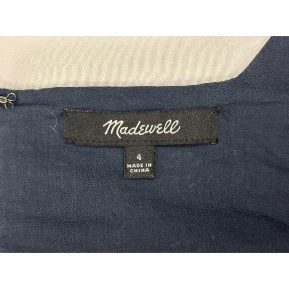 MADEWELL $108 Square-Neck Puff-Sleeve Blue Clip Dot Babydoll Dress 4 Cottagecore - Picture 8 of 10